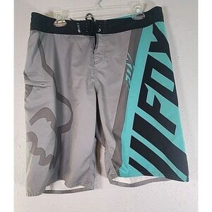 Y2K Black and Teal Fox Head  racing shorts swim trunks Size 36